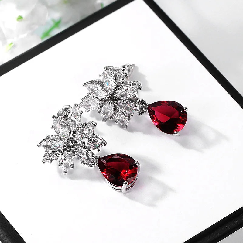 Crystal Red CZ Drop Earrings for Dance Party