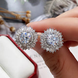 Eternity CZ Flower Stud Earrings - Wedding Accessories