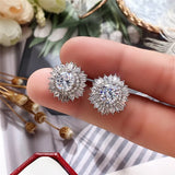 Eternity CZ Flower Stud Earrings - Wedding Accessories