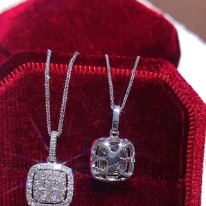 Square CZ Pendant Necklace Silver Jewelry for Women