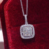 Square CZ Pendant Necklace Silver Jewelry for Women