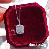 Square CZ Pendant Necklace Silver Jewelry for Women