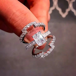 3Pcs Women Wedding Engagement Rings Set Bling Bling Jewelry for Party