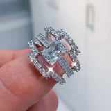 3Pcs Women Wedding Engagement Rings Set Bling Bling Jewelry for Party