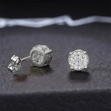 Round Stud Earrings CZ Stone Silver/Gold Women's Ear Jewelry