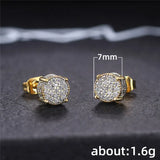 Round Stud Earrings CZ Stone Silver/Gold Women's Ear Jewelry
