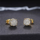Round Stud Earrings CZ Stone Silver/Gold Women's Ear Jewelry