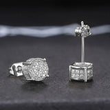 Round Stud Earrings CZ Stone Silver/Gold Women's Ear Jewelry