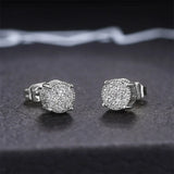 Round Stud Earrings CZ Stone Silver/Gold Women's Ear Jewelry