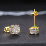 Round Stud Earrings CZ Stone Silver/Gold Women's Ear Jewelry