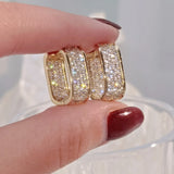 Paved CZ U Hoop Metal Earrings for Women