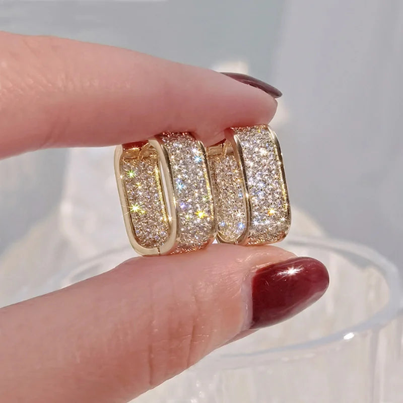 Paved CZ U Hoop Metal Earrings for Women