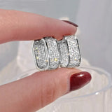 Paved CZ U Hoop Metal Earrings for Women