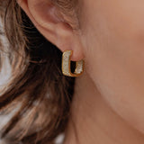Paved CZ U Hoop Metal Earrings for Women