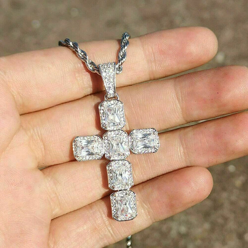 Cubic Zirconia Cross Necklace Women's Sweater Chain Jewelry