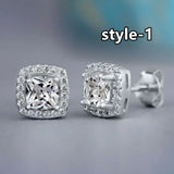 Geometric CZ Stud Earrings for Women Wedding Party Daily Jewelry
