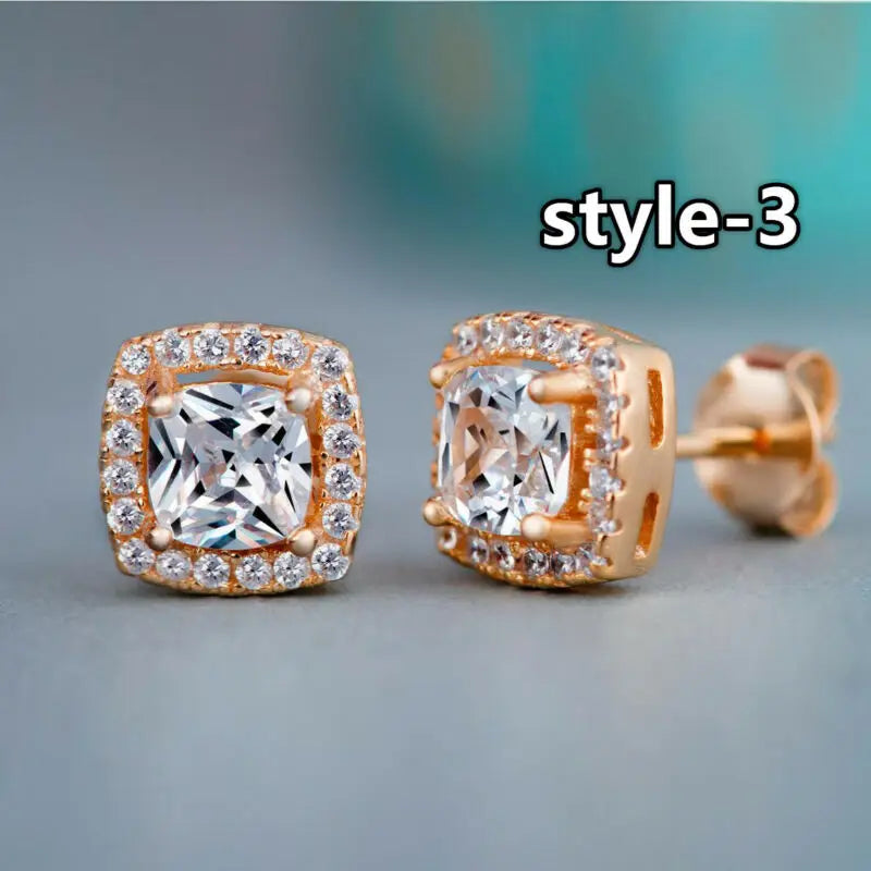 Geometric CZ Stud Earrings for Women Wedding Party Daily Jewelry