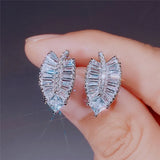 Leaves CZ Stud Earrings for Women Wedding Party