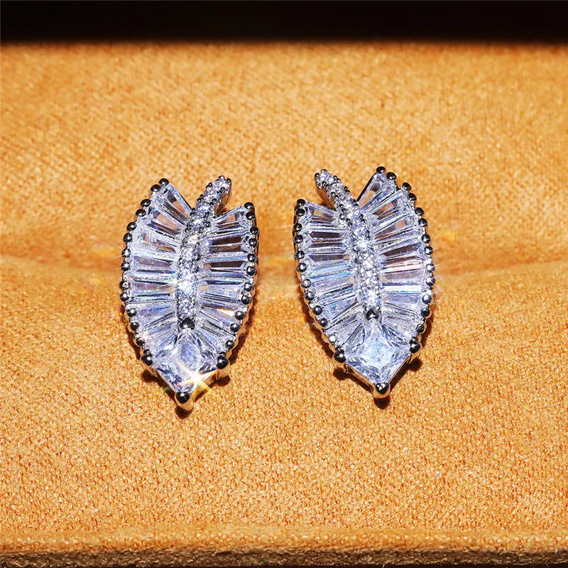 Leaves CZ Stud Earrings for Women Wedding Party