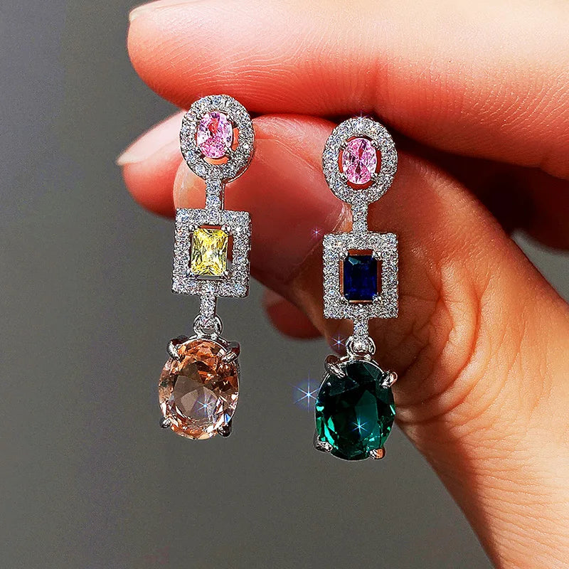 Colorful CZ Earrings for Women - Wedding Jewelry Gift