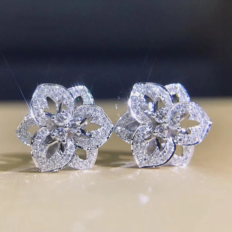 Crystal Flower Earrings for Party Wear