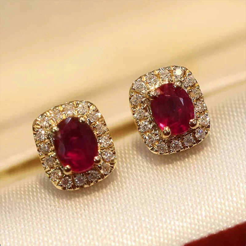 Red CZ Stud Earrings Wedding Ear Accessories Women