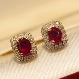 Red CZ Stud Earrings Wedding Ear Accessories Women