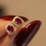 Red CZ Stud Earrings Wedding Ear Accessories Women