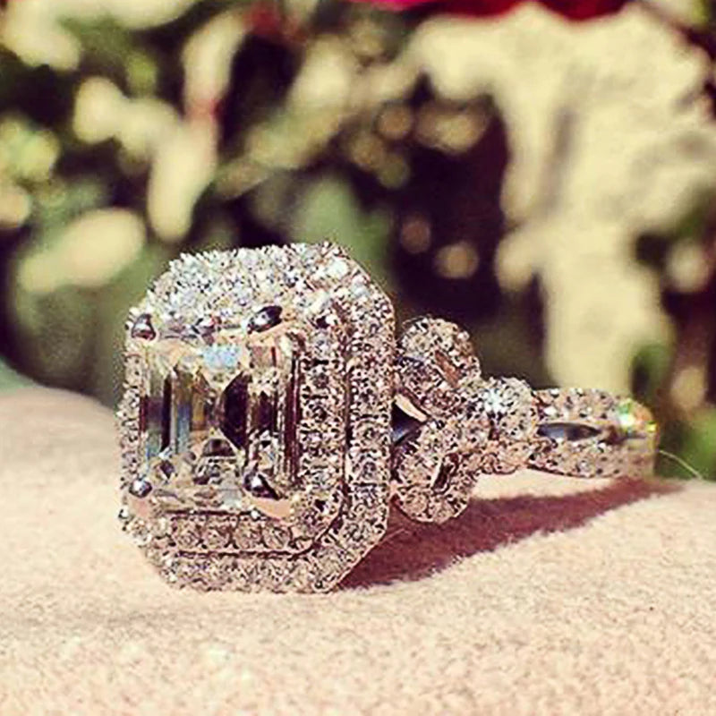 Delicate Square CZ Ring for Women Elegant Jewelry Party Gift