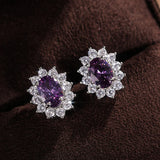 Sunflower Stud Earrings with Oval Cubic Zirconia