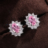 Sunflower Stud Earrings with Oval Cubic Zirconia