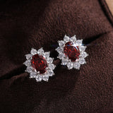 Sunflower Stud Earrings with Oval Cubic Zirconia