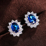 Sunflower Stud Earrings with Oval Cubic Zirconia