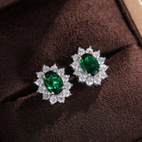 Sunflower Stud Earrings with Oval Cubic Zirconia