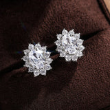 Sunflower Stud Earrings with Oval Cubic Zirconia