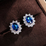 Sunflower Stud Earrings with Oval Cubic Zirconia