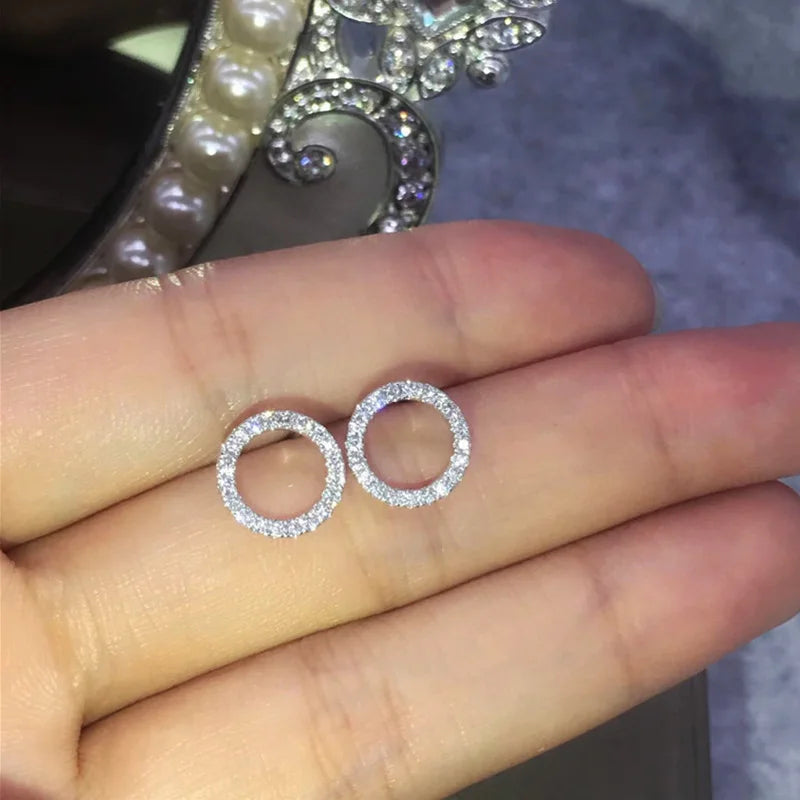 CZ Circle Stud Earrings Women Crystal