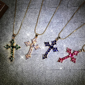White/Rose Red/Green Cross Necklace for Women Stylish Party Accessories