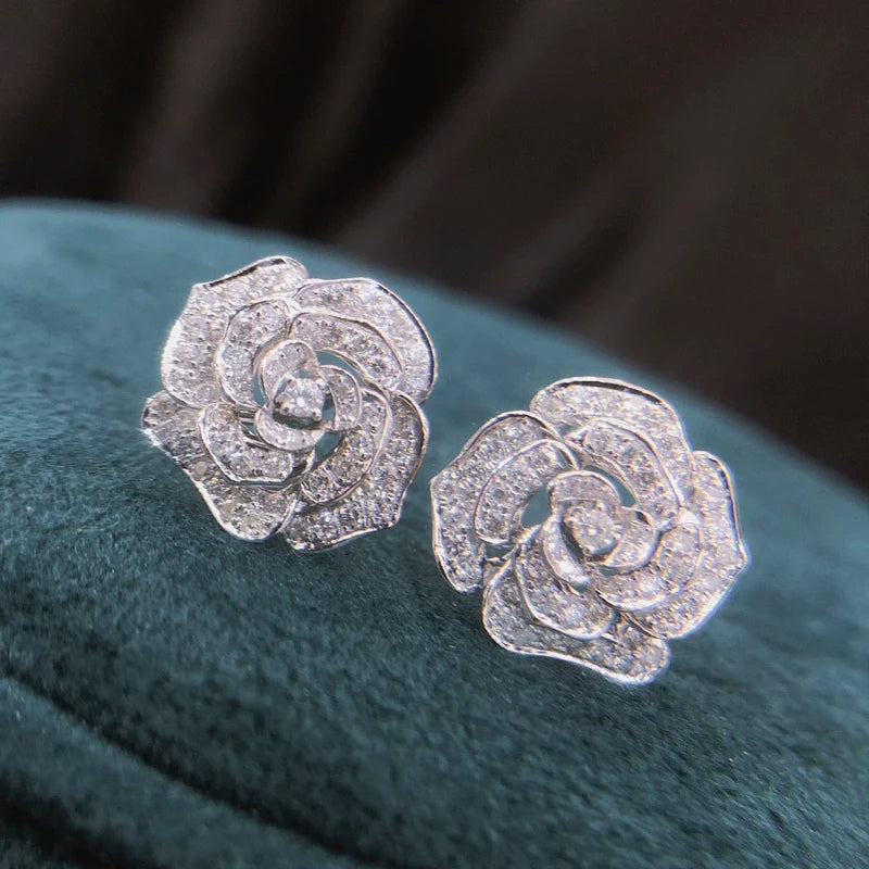 Flower Earrings Crystal CZ Studs Party Love Gift Jewelry