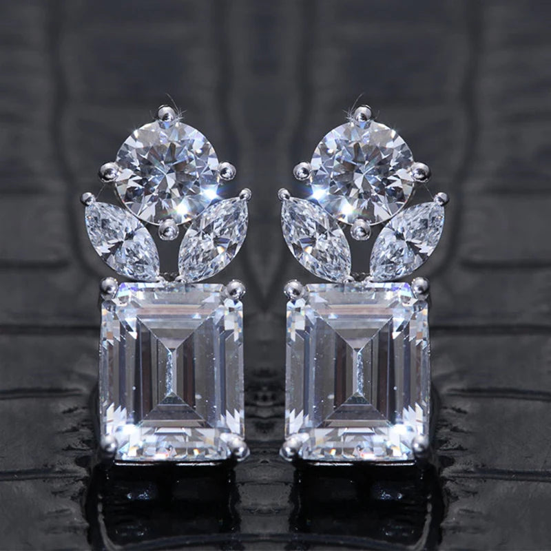 Crystal Zirconia Stud Earrings High Silver Jewelry for Girls