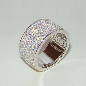 Paved Bling CZ Wedding Band Women's Ring Silver Female Rings