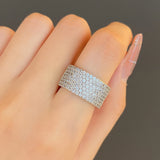Paved Bling CZ Wedding Band Women's Ring Silver Female Rings