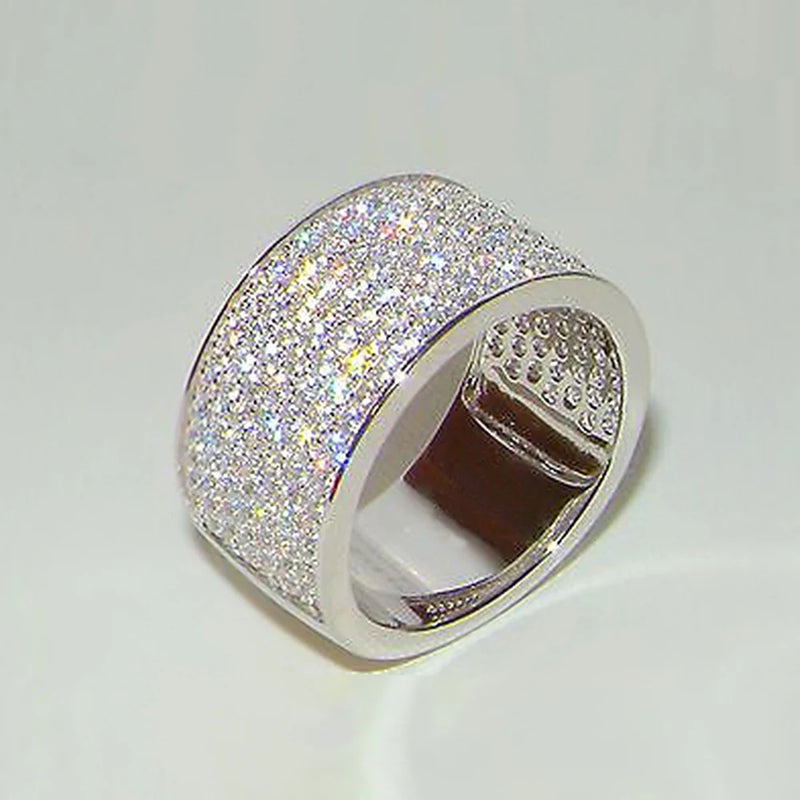 Paved Bling CZ Wedding Band Women's Ring Silver Female Rings