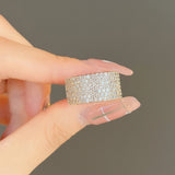 Paved Bling CZ Wedding Band Women's Ring Silver Female Rings