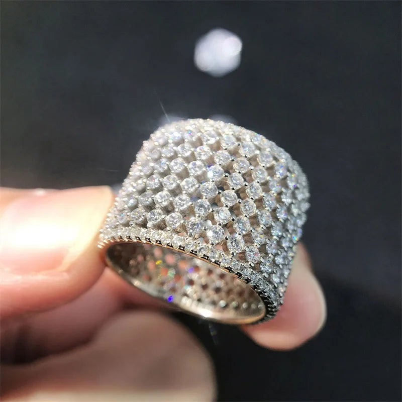 Sparkling CZ Wide Rings for Women Wedding Bands Finger Jewelry