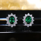 Zircon Stud Earrings Blue/Purple/Red/Pink/Black/White/Green Oval CZ Wedding