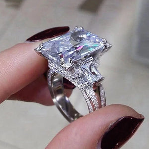 Big Square CZ Wedding Rings for Women, Silver Plated Engagement Jewelry