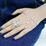 Big Square CZ Wedding Rings for Women, Silver Plated Engagement Jewelry