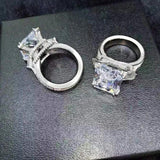 Big Square CZ Wedding Rings for Women, Silver Plated Engagement Jewelry