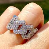 Chain Linked Finger Ring w/ CZ Stone Bridal Wedding Party Jewelry